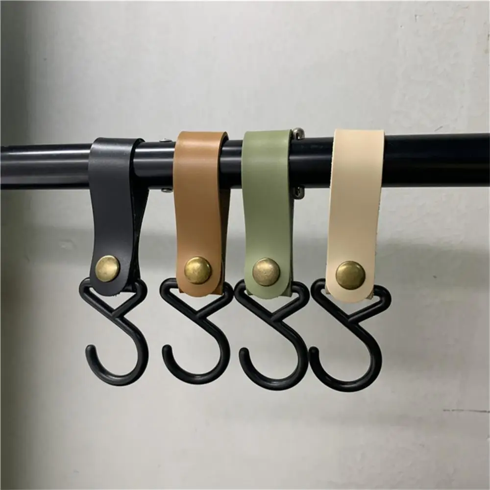 Outdoor Camping Hooks S-Shaped Leather Hanging Hooks Triangle Storage Rack Shelf Hooks Keychain Portable Camping Hangers