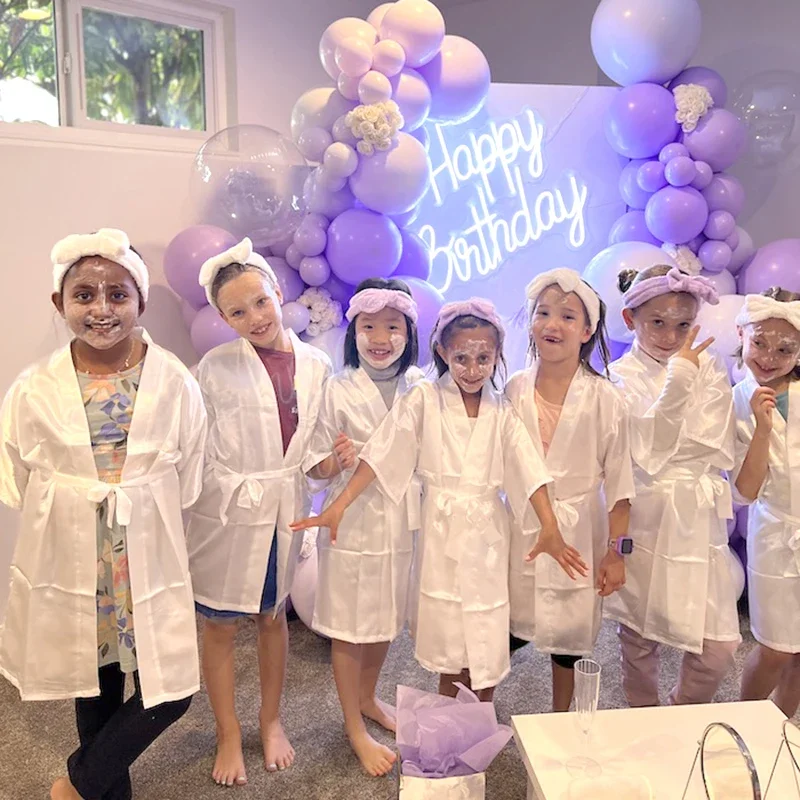 6-18 مجموعة سبا حزب الجلباب للفتيات سبا العباءات للفتيات لوازم سبا كيمونو الساتان رداء النوم منامة حزب عيد ميلاد النوم