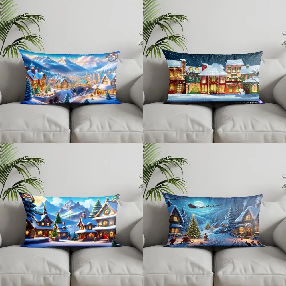 

Домашний декор, зимняя деревенская наволочка с принтом, подходит для дивана, спальни, автомобиля, наволочка, прямоугольная подушка для спины
