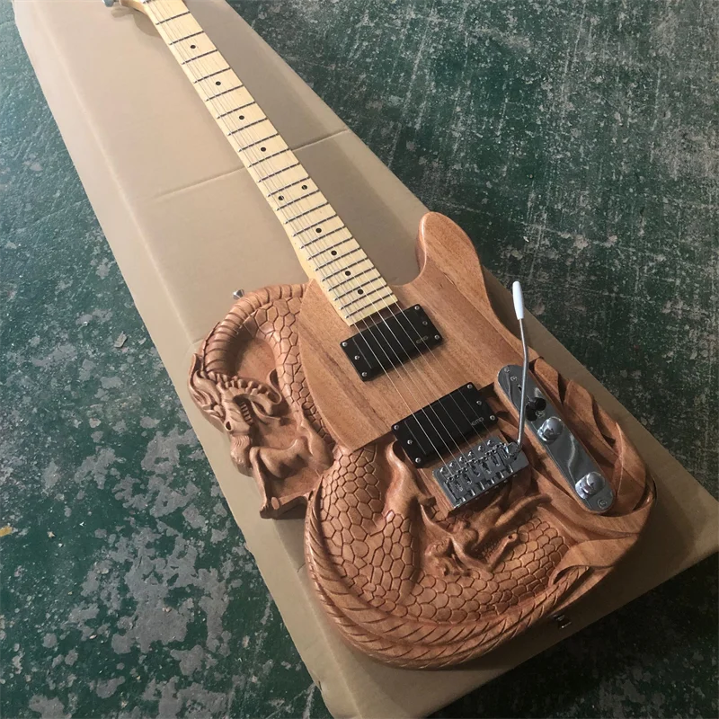 Stock carved electric guitar, natural wood color, single shake, wholesale and retail