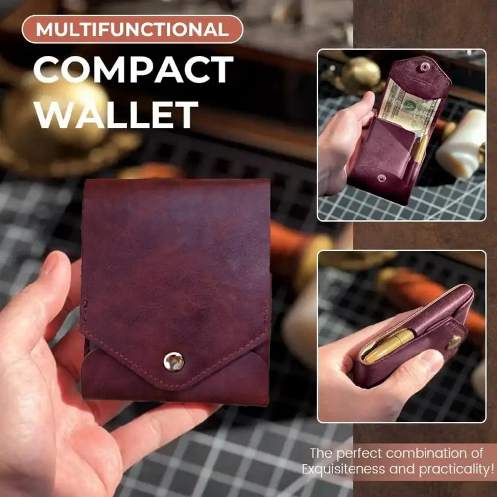Slim Faux Leather Wallet Retro Snap Button Wallet Bifold Portable Wallet Card Holder Independent Cash Slot for Men Women