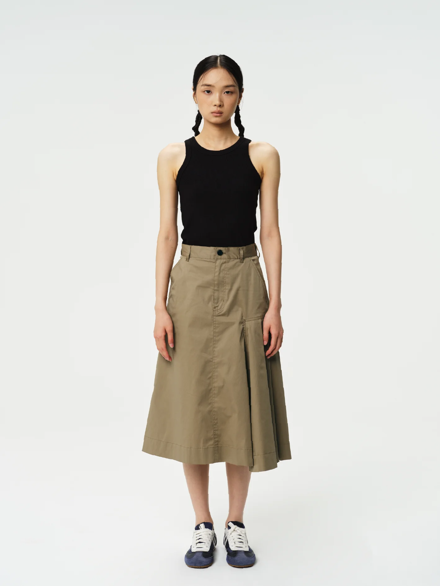 

Асимметричная юбка TEINEIN средней длины, А-силуэт, из хлопковой смеси с эластаном и другими тканями, женская, модная, осенний сезон