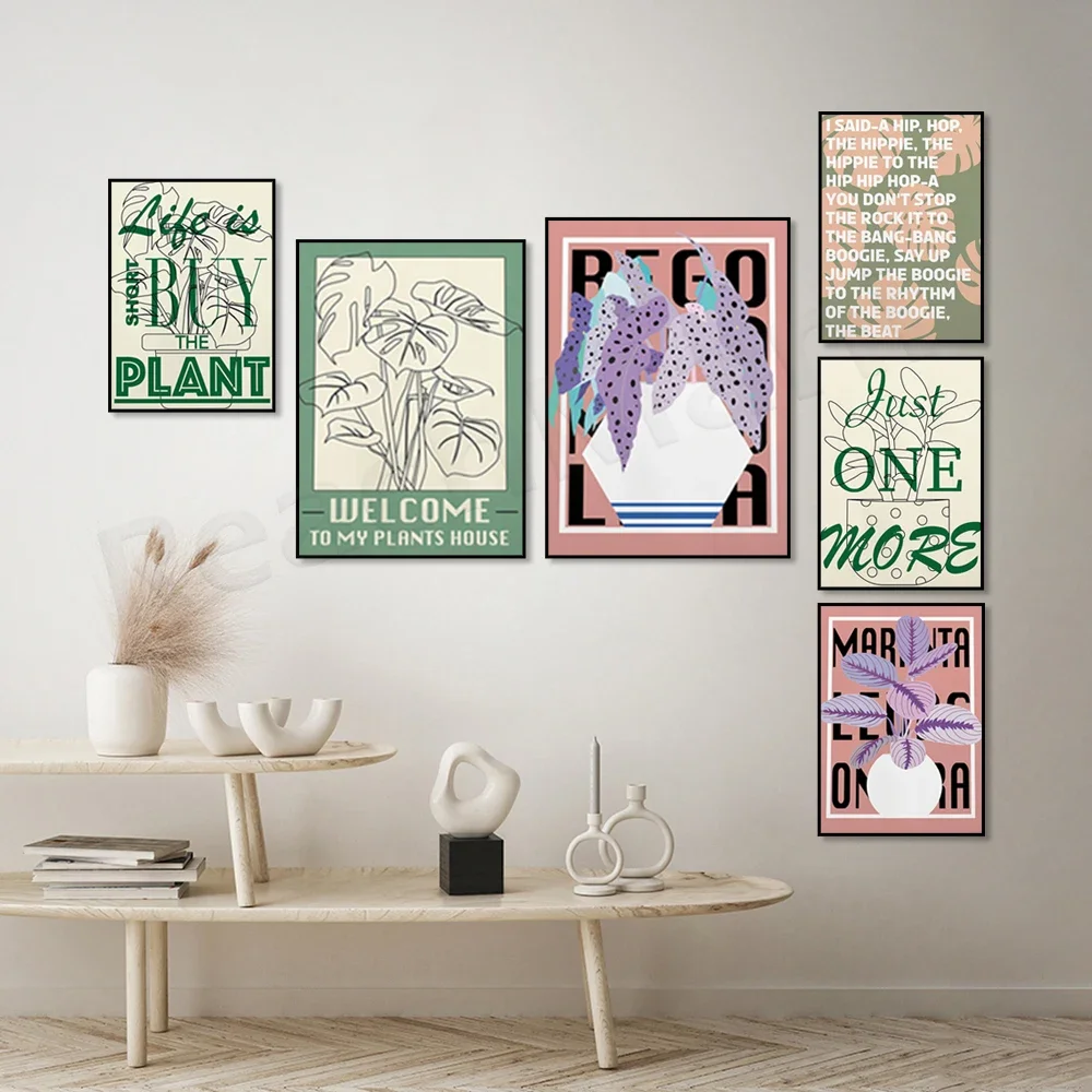 مرحبا بكم في ملصق بيت النبات الخاص بي، نبات الزمرد، نبات الصلاة، مونستيرا، بيجونيا، عشب المال، مروحة النبات، توضيح الكلمات،