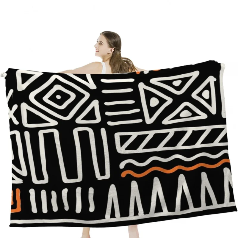 Hand Painted African Ethnic Design Soft Velvet Blanket Lightweight Bed Blanket Home Decor Fleece Blanket