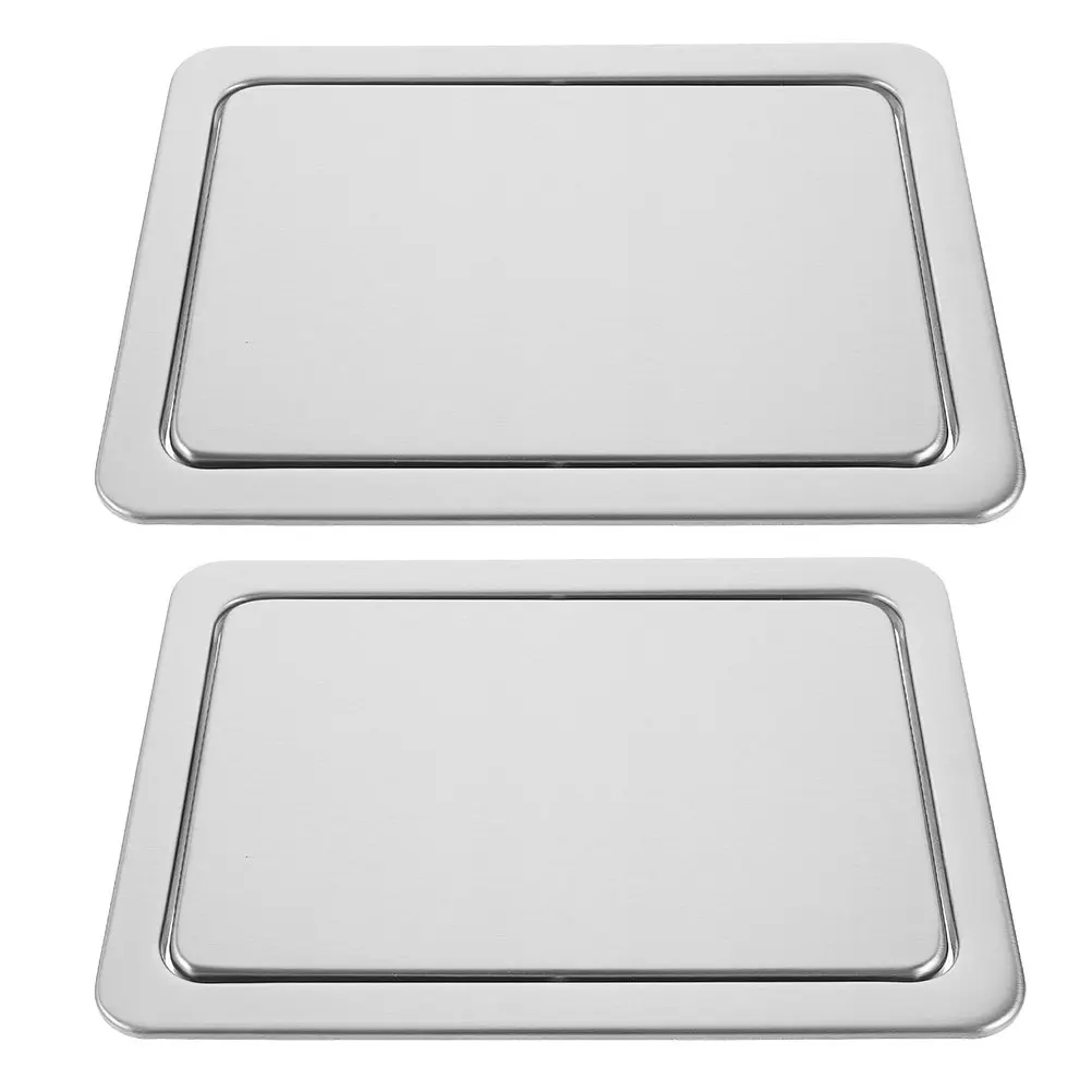 

2pcs Stainless Steel Recessed Trash Bin Lid Rectangle Countertop Waste Chute Swing Flap Cover For Kitchen Bathroom Cabinet