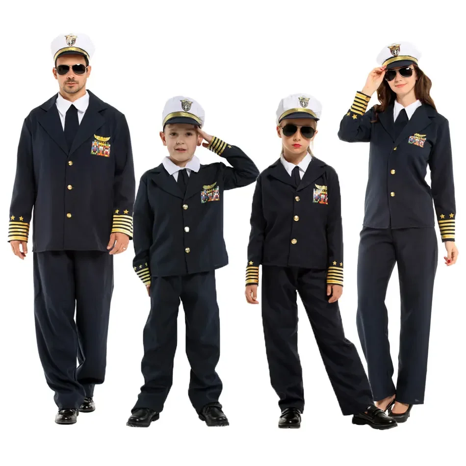 Halloween Costumes for Kids Child Adult Crew Commander Captain Pilot Costume Cosplay Game Role Play Occupation Uniform