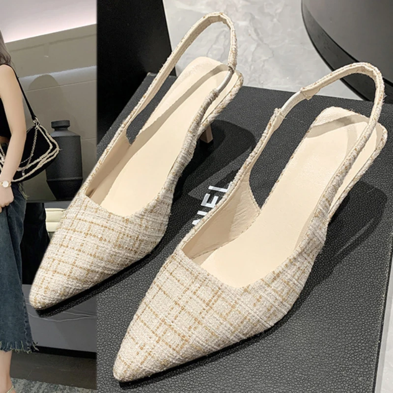 

Босоножки женские на высоком каблуке, заостренный носок, полые полуголовные туфли, без застежки, повседневная обувь с закрытым носком