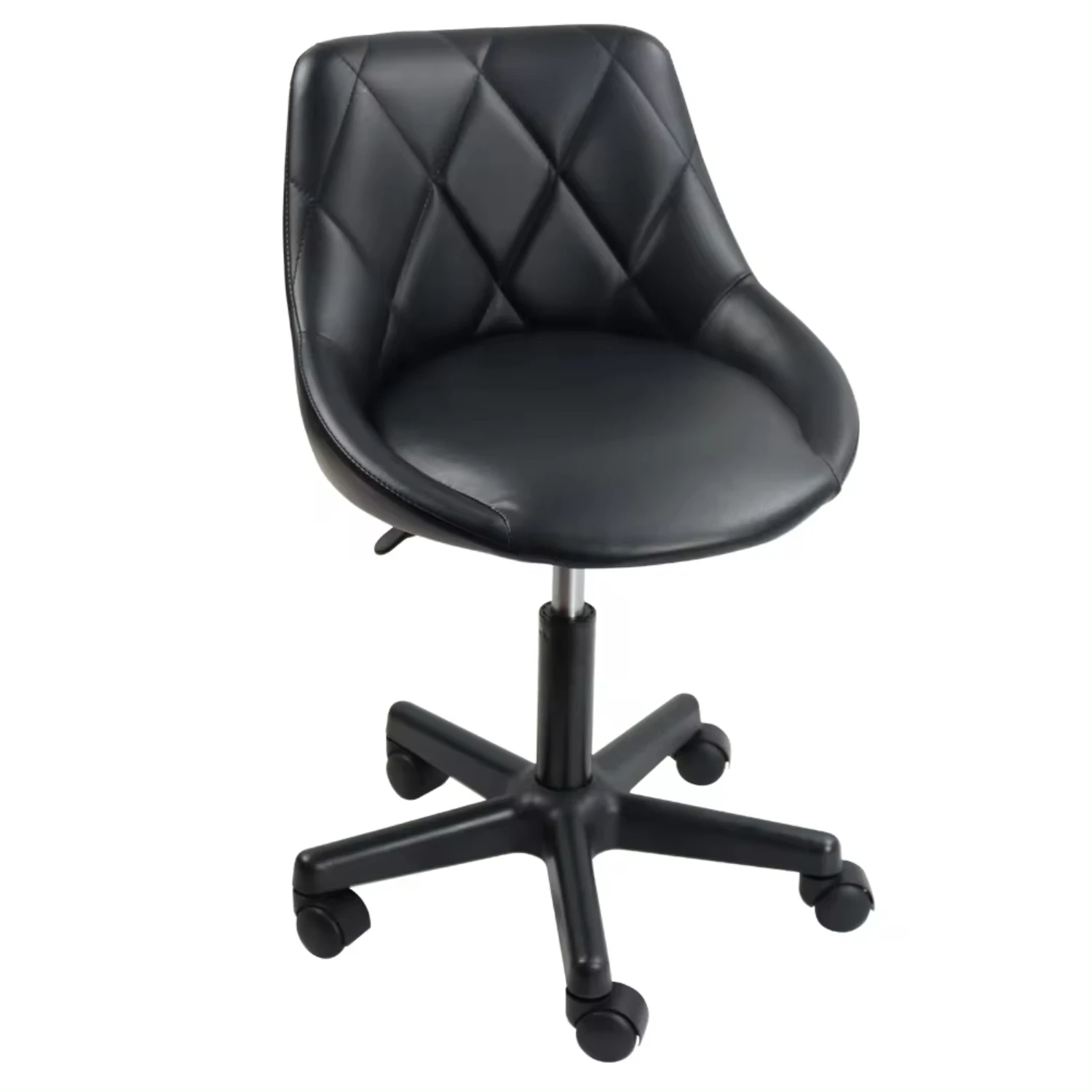 

Mid Back PU Leather Height Adjustable Swivel Modern Task Chair Computer Office Vanity Chair with Wheels (Black)