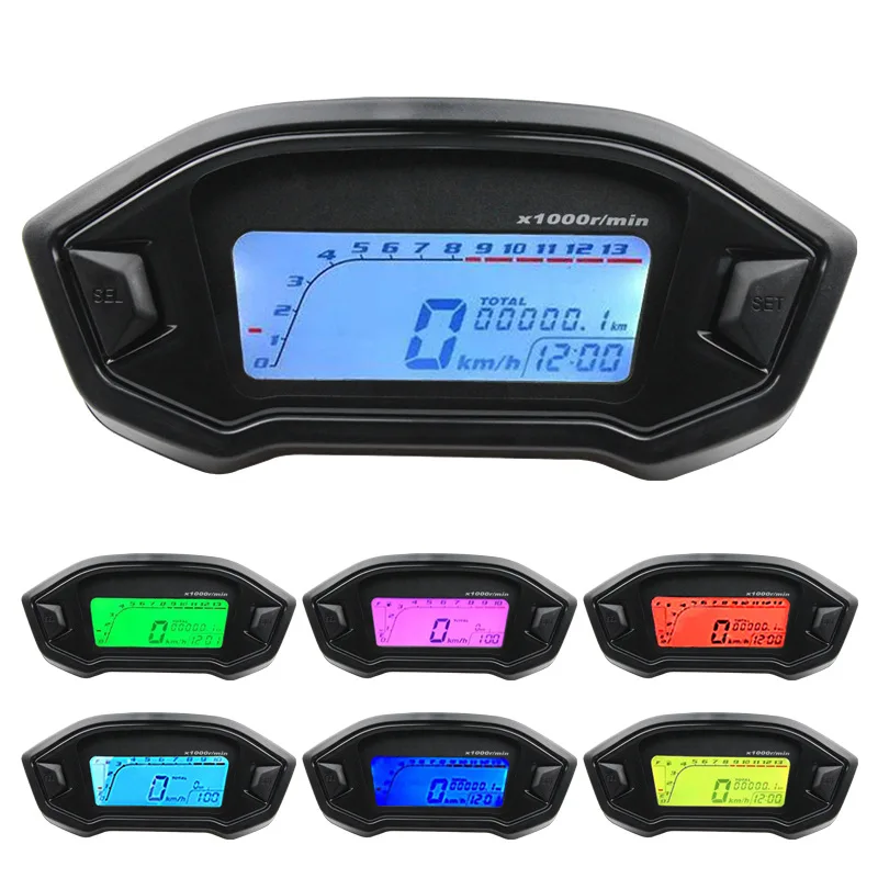 

Universal 7 Colors Adjust Motorcycle LCD 13000rpm Motor Vehicle 2-4 Cylinders Meter Odometer Motorcycle Digital Speedometer