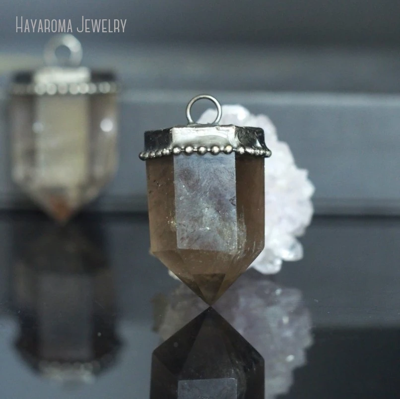 10Pcs  Spiritual Brown Crystal Pillar Hexagon Goth Jewelry Charm Vintage Smoky Quartz Y2K Pendulum Chakra Ankh Necklace Pendant