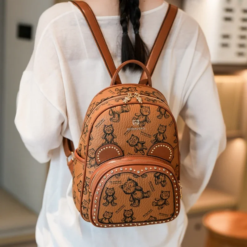 

Новый женский милый маленький рюкзак с мультяшным животным принтом, повседневные сумки для уличного использования, женские модные студенческие рюкзаки