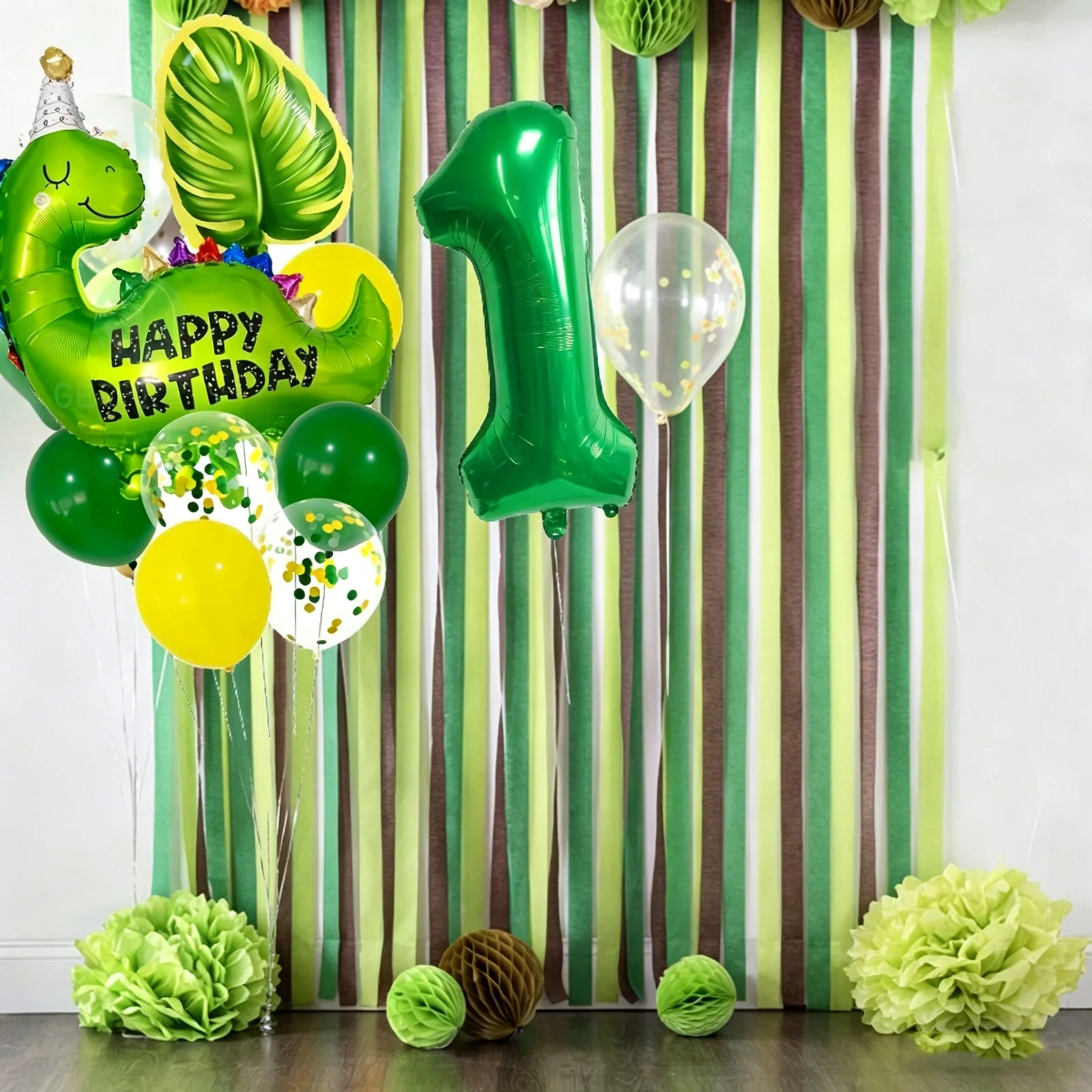 10 Pcs Dinosaur Digital Balloon Set Monstera Leaf Aluminum Foil Balloon Set Dinosaur Theme Kids Birthday Decoration