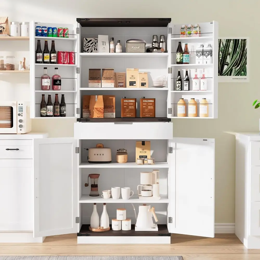 

72" Kitchen Pantry Storage Cabinet with Doand Shelves, Wood armhouse Pantry Storage with Barn Door Kitchen, Dining Room, Living