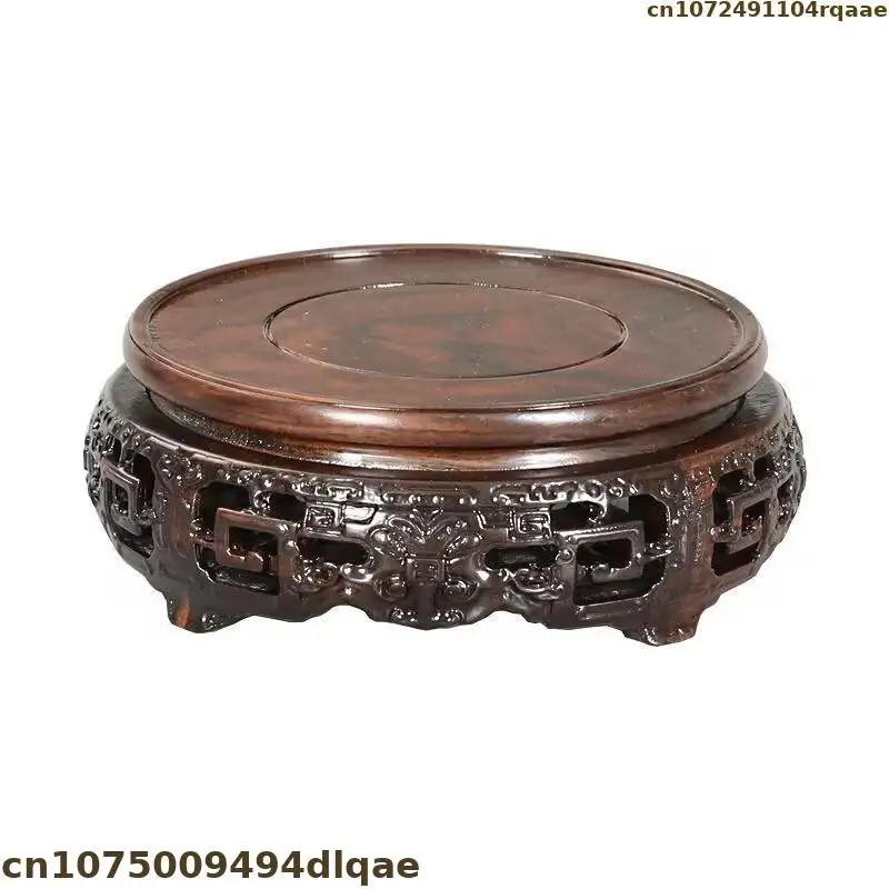 Ebony Wooden Round Display Stand, Antique Pedestal Base for Vase, Flower Pot, Bonsai, Teapot Figurine, Home Decor Display Holder