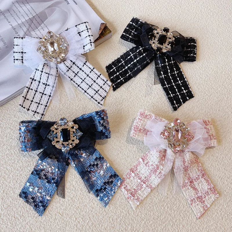 

Bow Tie Brooch for Women's Girls British Korean College Style Suits Shirt Collar Flower Fashion Luxury Retro Rhinestone Bowtie