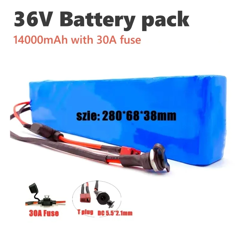 

36V 10Ah 14Ah 18650 lithium battery, suitable for 500W high-power and high-capacity Fiido D2 D4s electric tool battery, with BMS