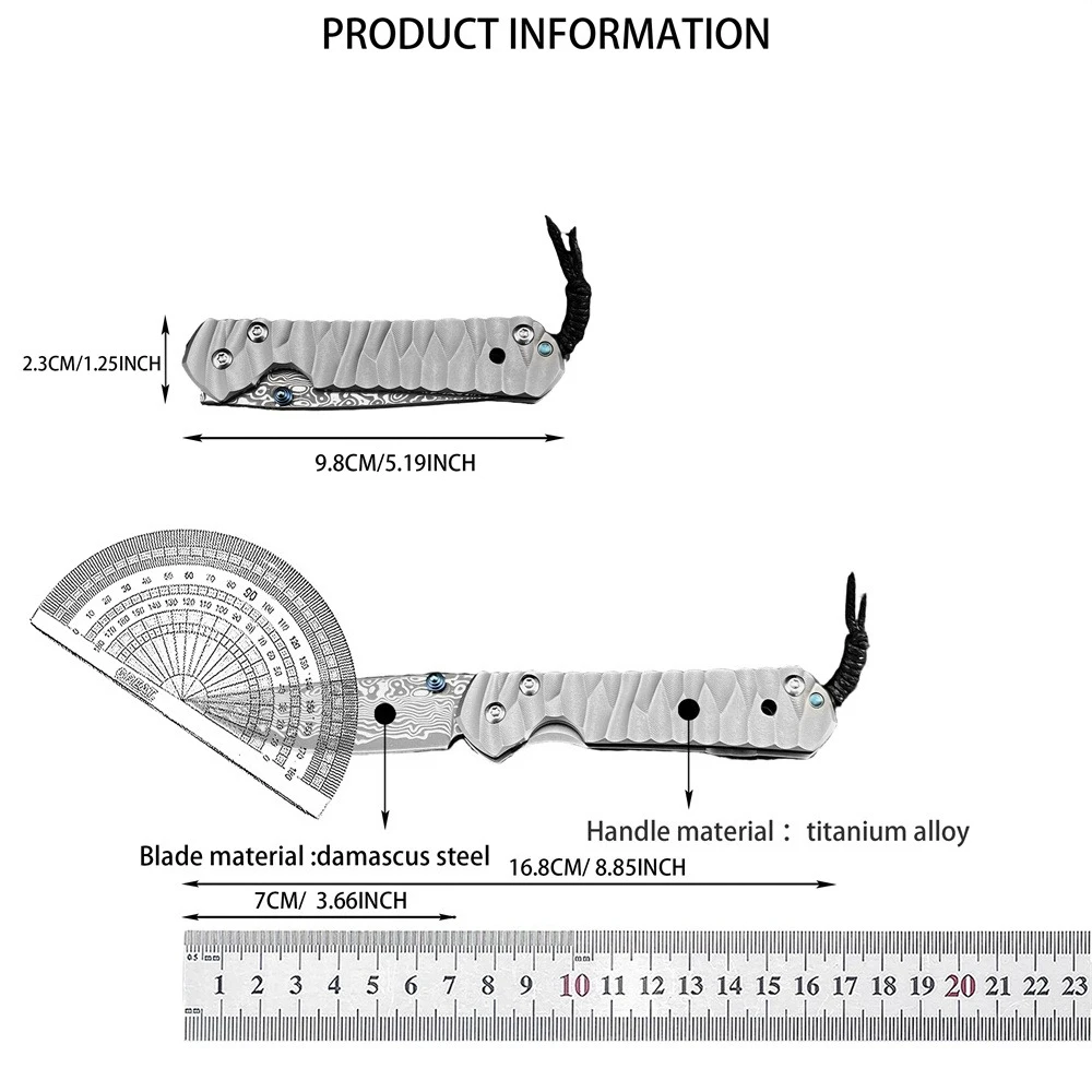 سلامة فائدة دمشق الصلب للطي سكين جيب عالية الجودة سبائك التيتانيوم مقبض في الهواء الطلق سكاكين الصيد أداة التكتيكية