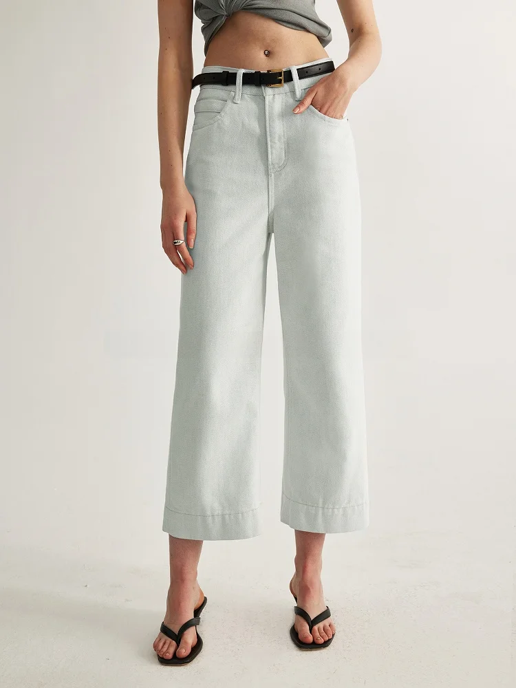 

Джинсы UZZO с высокой талией и широкими штанинами, женские, укороченные, из двойной хлопковой стрейч-деним ткани, утягивающие леггинсы для повседневной носки