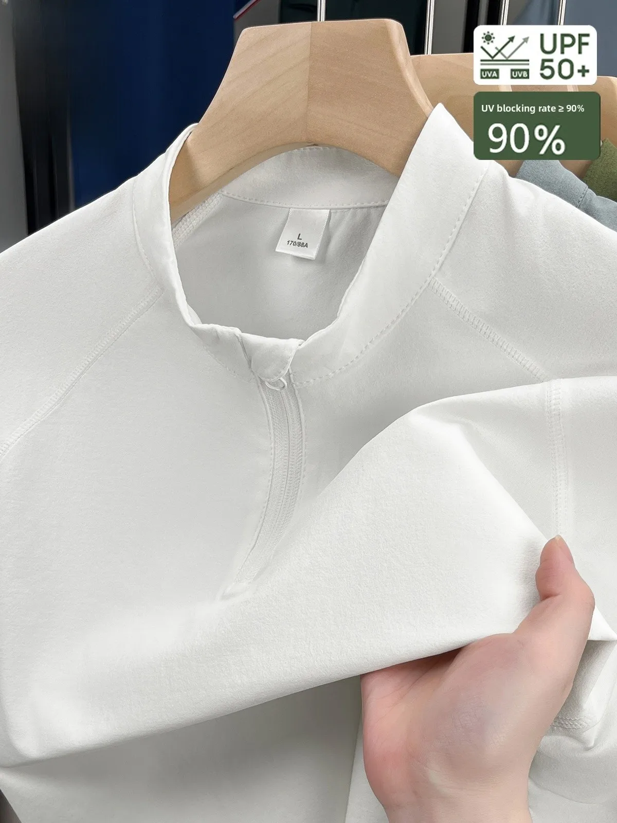 

Мужская летняя футболка с воротником-стойкой на молнии, свободного кроя, с защитой от солнца UPF50, из полиэстера