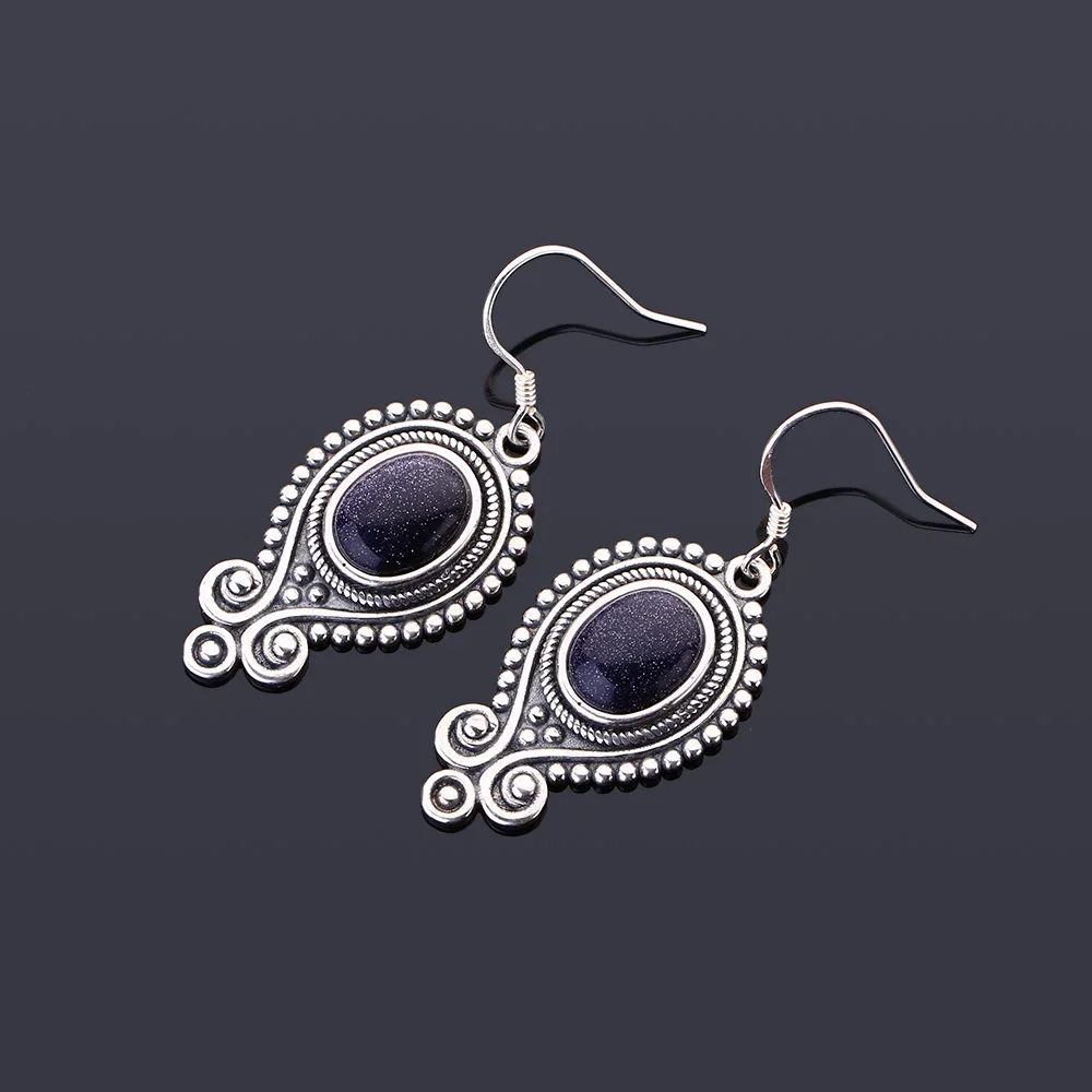 Vintage Style Earrings 925 Sterling Silver 7X9MM Blue Sandstone Jewelry Party Anniversary Gift Moonstone Earrings Wholesale