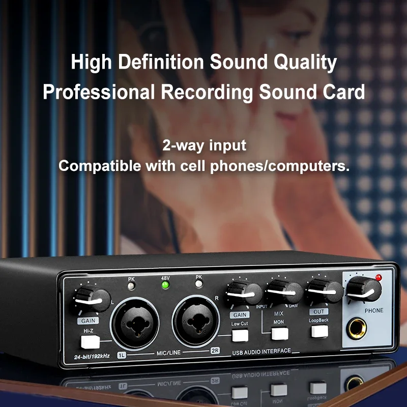 Professional Computer Recording Live Equipment Singing USB External Guitar Audio Studio Sound Card