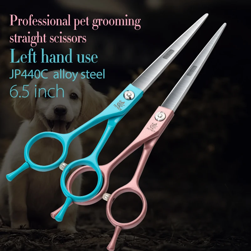 Fenice Professional Left Hand 6.5 Inch Curved&Straight Pet Dog Grooming Scissors Shears Pet Trimming Scissors Dogs Products