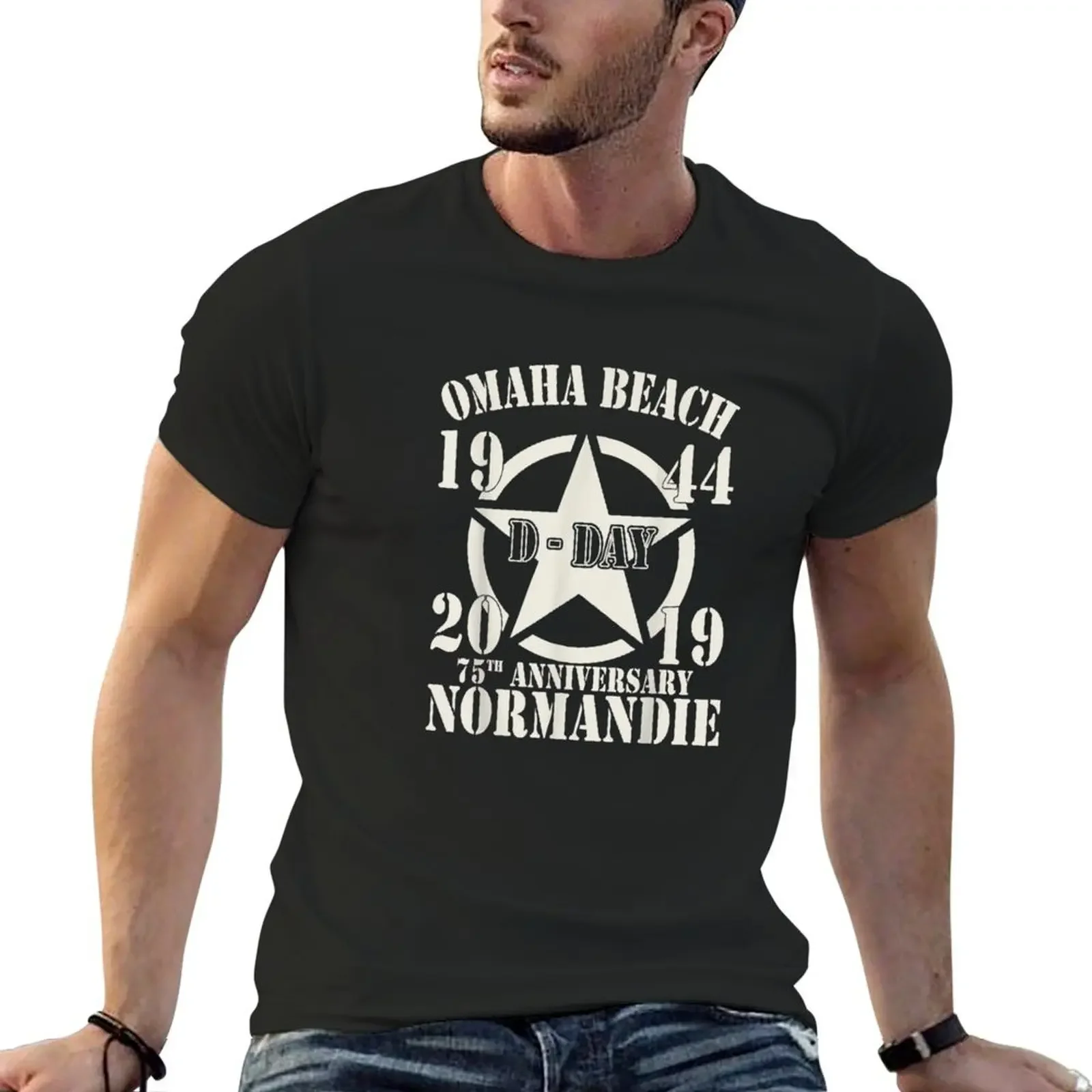 Omaha Beach D-Day 75th Anniversary T-Shirt blue archive plain men workout shirt