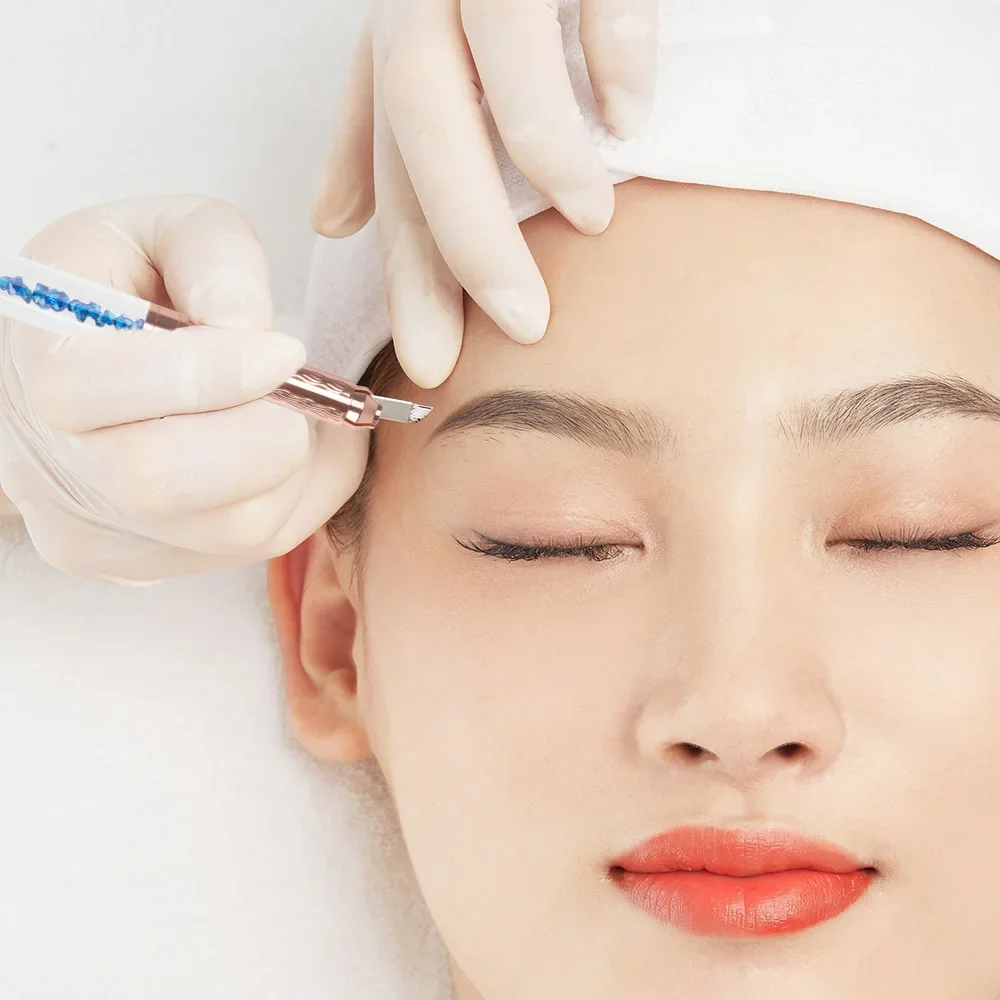 قلم يدوي للحواجب برأس مزدوج ماكينة رسم الوشم التجميلي الدائم للحواجب والشفاه قلم يدوي Microblading