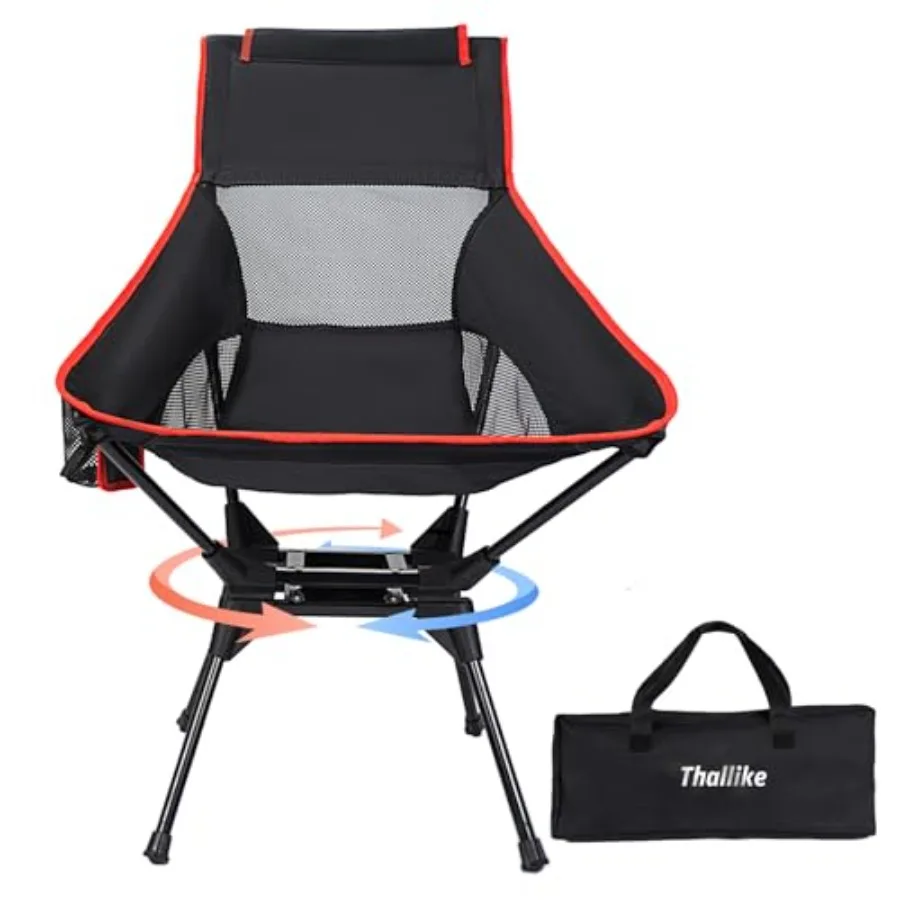 

Upgraded 360° Swivel Folding Camping Chair, Lightweight Portable Chairs with Head Support, Compact and Stable for Outdoor Camp,