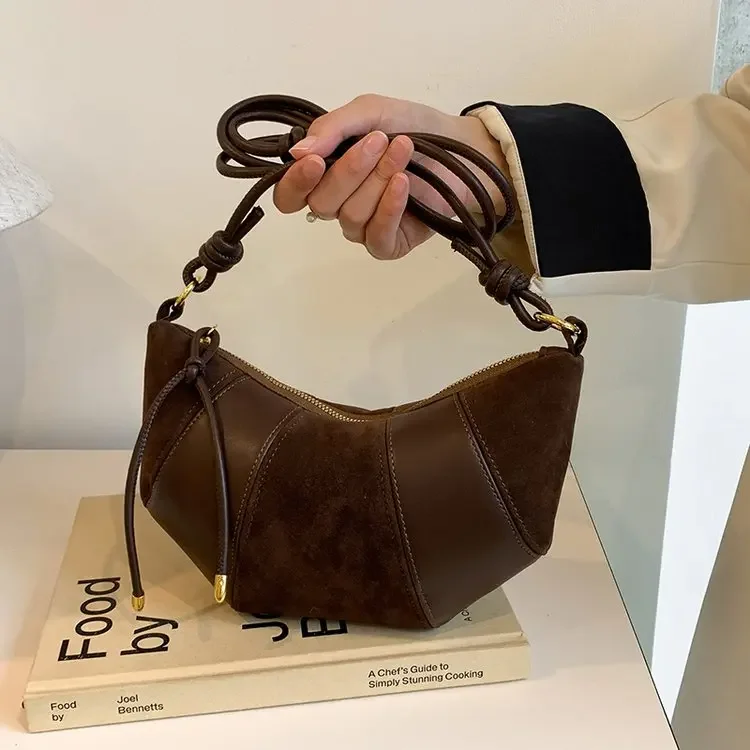 

Retro Croissant Suede Tote Shoulder Crossbody Bags for Women Handbags and Purses 2024 New Trendy Design Lady's Messenger Bag