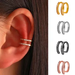 Fashion Copper Inlaid Zircon Double-layer Ear Bone Clip No Piercing Earrings Suitable for Women's Earrings