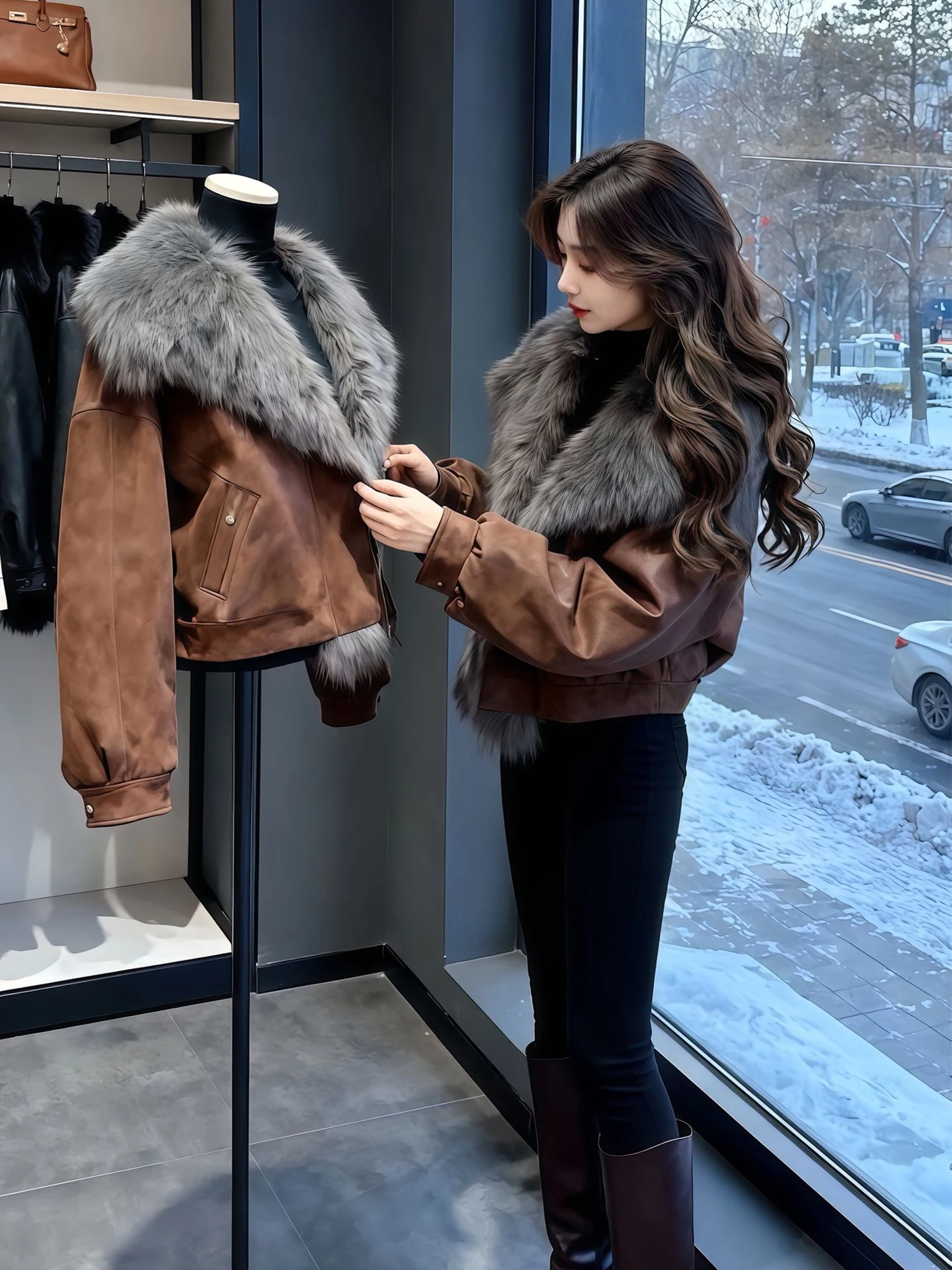 

Sli ort Parka Cotton Jaet Women's Winter plus Size Warmth Comfortable Retro Good Looking Coat with Large Fur Collar