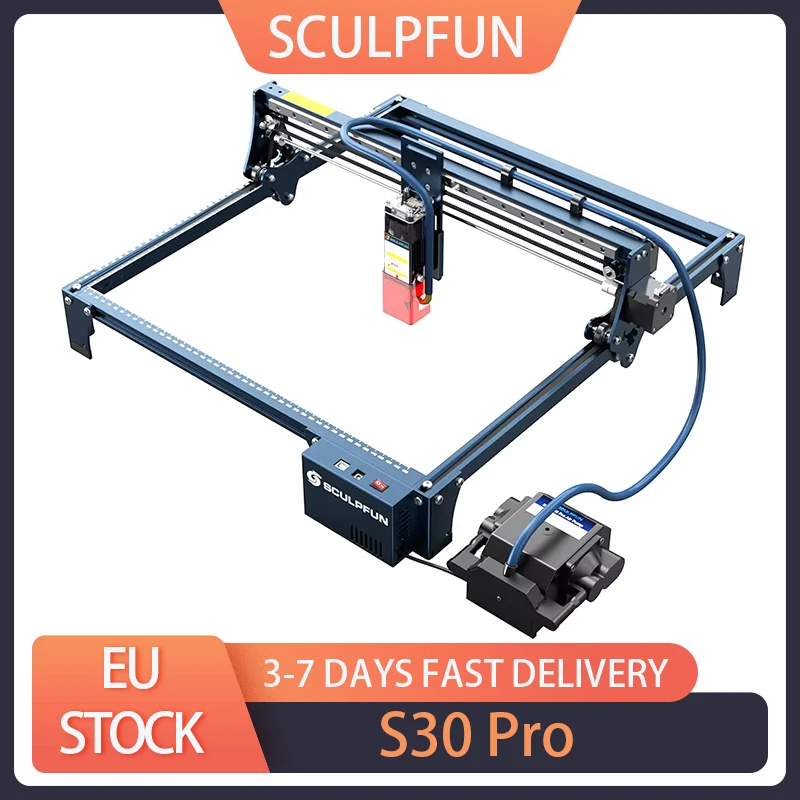 SCULPFUN S30 Pro 10W Laser Engraver Cutter, Automatic Air-assist, 0.06x0.08mm Laser Focus, 32-bit Motherboard, 410x400mm