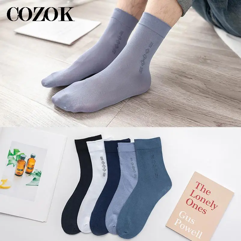 5 Pairs/lot High Quality Men Silk Navy Black Socks Summer Autumn Transparent Business Casual Men Dress Suit Formal Middle Socks