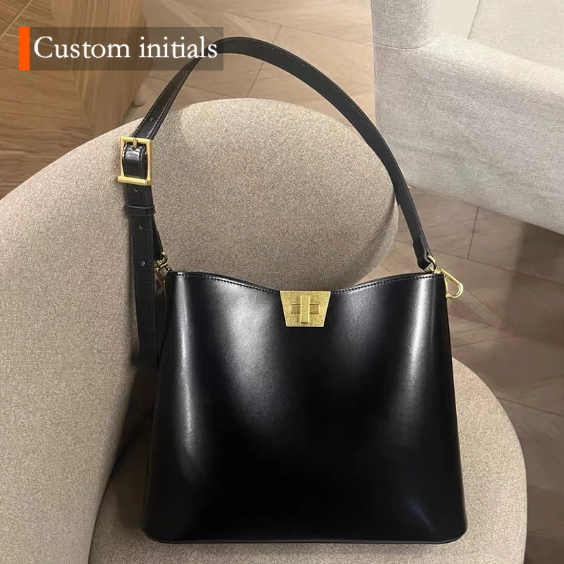 Custom Initials Bucket Bags For Women Luxury Designer Handbag And Purses 2025 New In PU Lock With Inner Pocket Underarm Shoulder