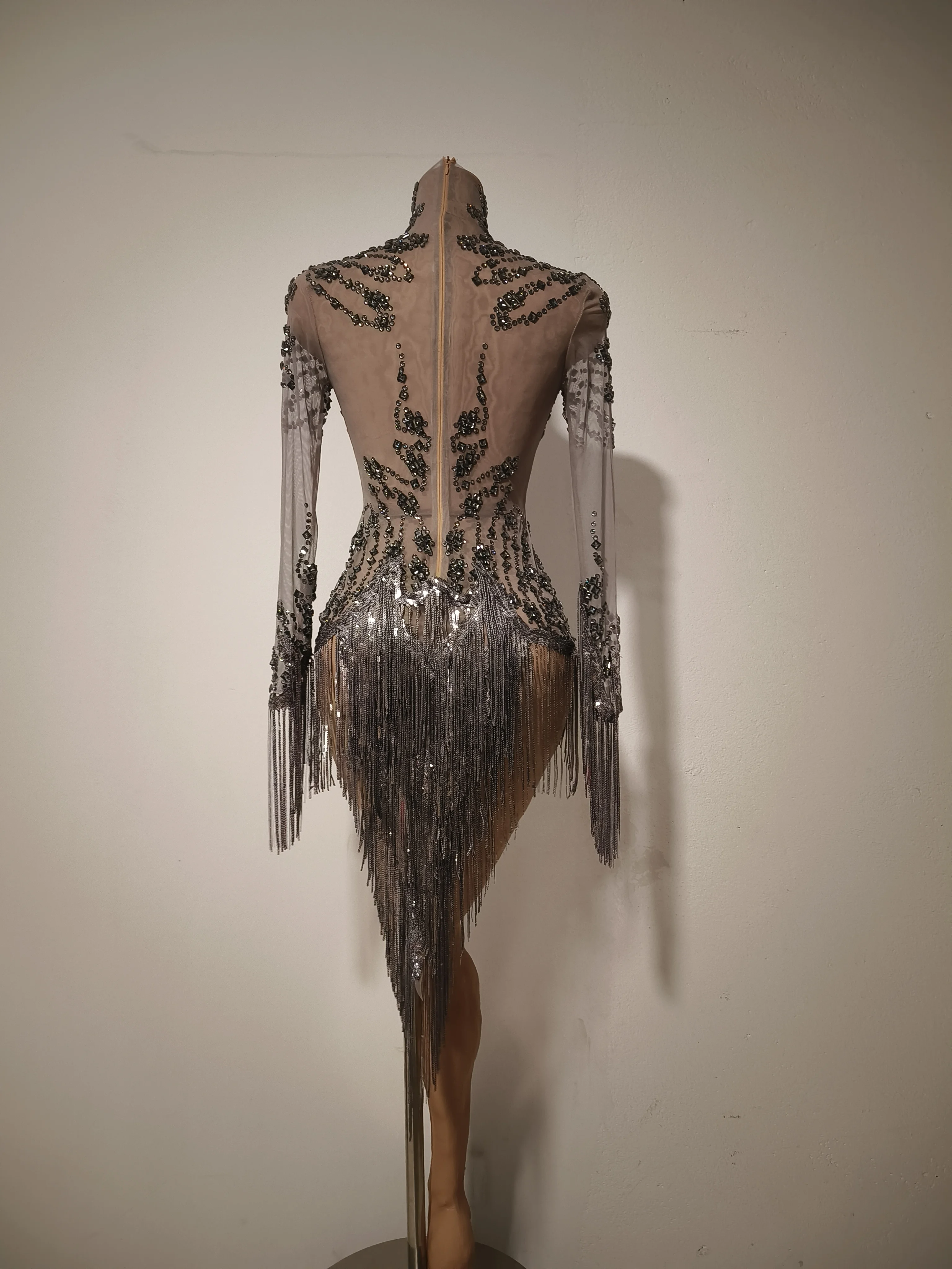 Sukienka z błyszczącymi cyrkoniami, cekinami i frędzlami, damska, seksowna, na urodziny, wieczorowa, kostium do występów tanecznych, na sesję zdjęciową.