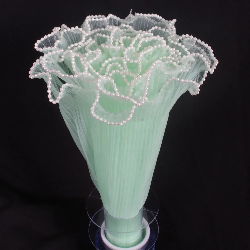 Papier d'emballage de Bouquet à bords de perles, papier d'emballage de fleurs en maille, papier d'emballage de Bouquet, maille ondulée froissée, fournitures cadeaux de fête