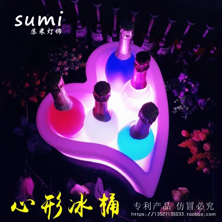 

Bar luminous ice bucket creative heart-shaped 12-pack beer basket PE anti-drop 24-pack beer bucket luminous utensils set on the