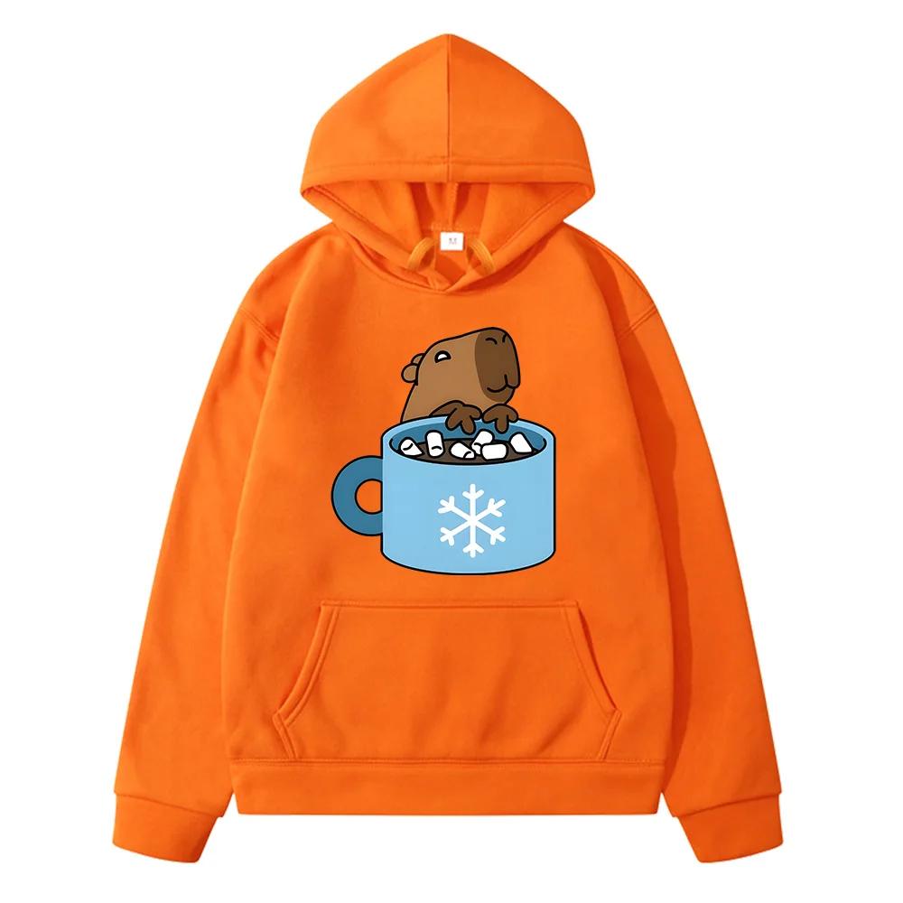 Cute Capybara Drink Hot Tea Spring Autumn New Fashion All-Match Print Hoodies Kids Long Sleeve Pullovers Sweatshirts Streetwear