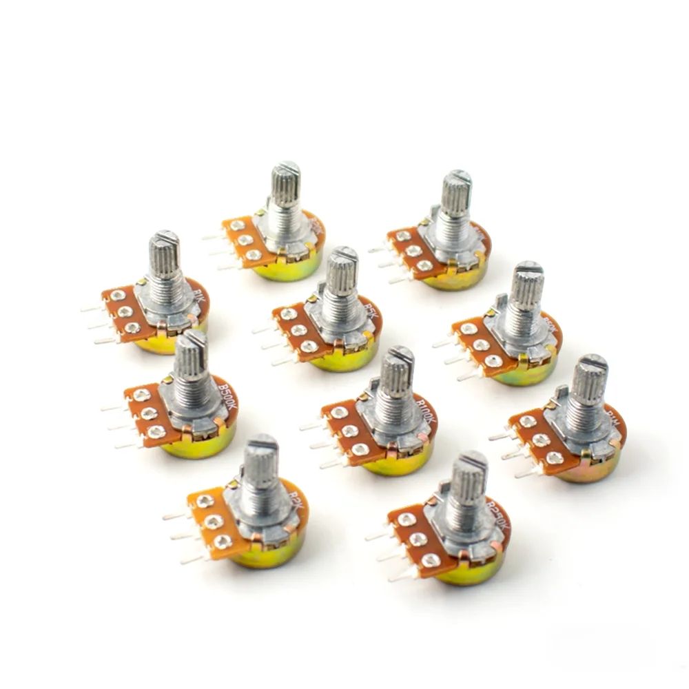 WAVGAT 10PCS WH148 Potencjometr liniowy B1K B2K B5K B10K B20K B50K B100K B250K B500K B1M Wałek 15mm z nakrętkami Podkładki 3pin WH148 — zdjęcie 2