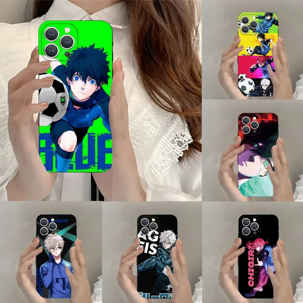 BLUE L-LOCK Anime Phone Case For iPhone 15,14,13,12,11,Plus,Pro Max,XS,X,XR,SE,Mini,8,7 Soft Silicone Black Cover