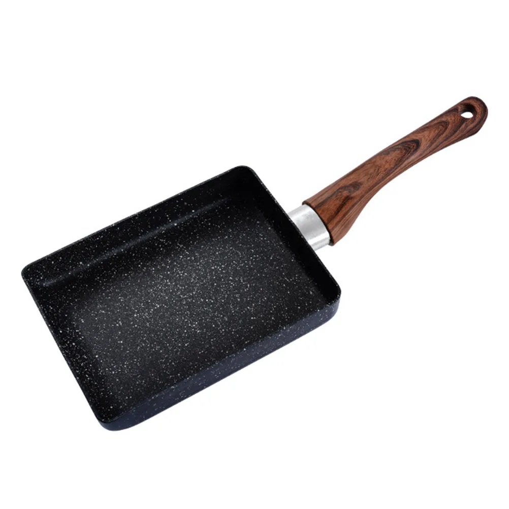 

Aluminum Wood Handle Nonstick Tamagoyaki Pan Square Skillet Fry Eggs Vegetables Home Kitchen Camping Hiking BBQ