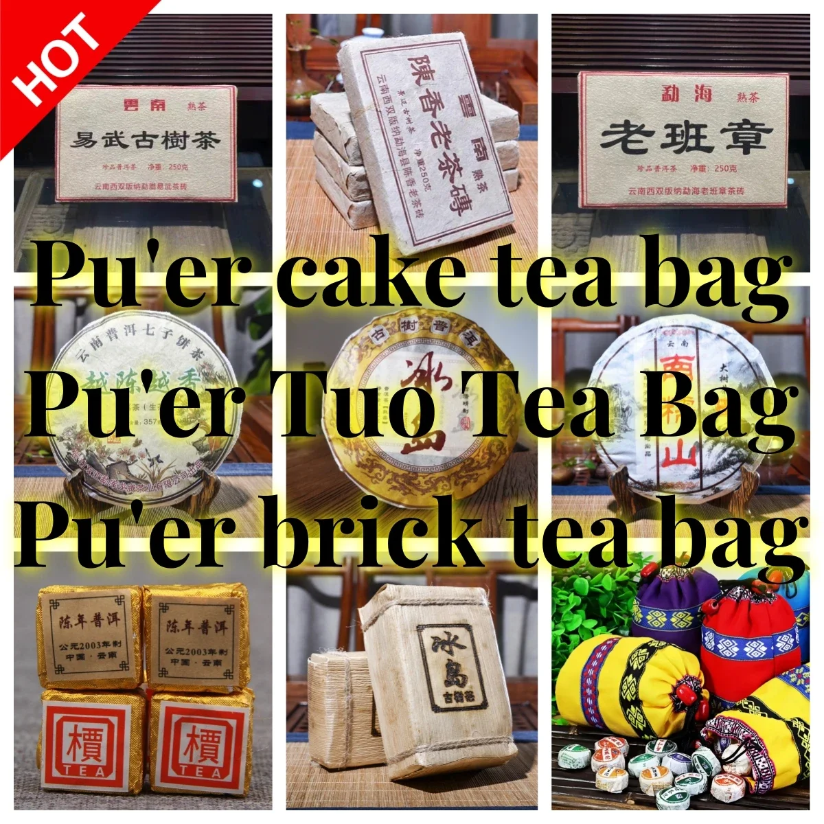 

250g Pu'er Tea Top Grade Chinese Yunnan puer Shu Cake Shen Raw Ripe Briquette Kit DanChi Pu'erh Zipper Bags With Bag Sheng cha