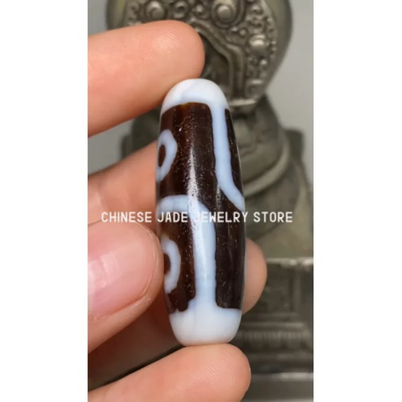 Tibetan Buddhism Tantra Old Agate DZI Beads 4 Eye Totem Amulet Pendant GZI 39mm