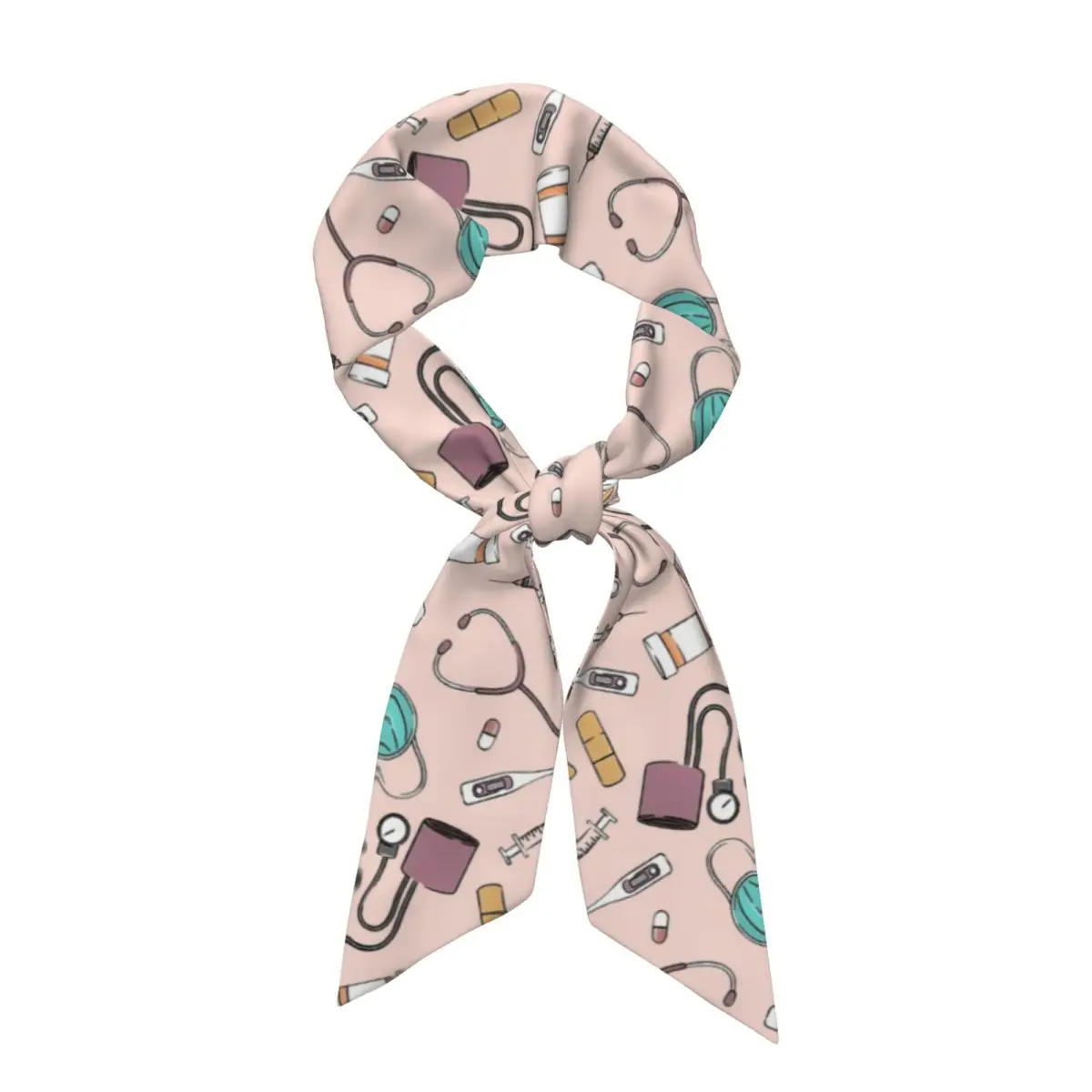 Nurse Fabric Pink Nursing Pattern Nurse Women Long Narrow Scarf Silky Skinny Scarf Multi-use Neck Head Wrap for
