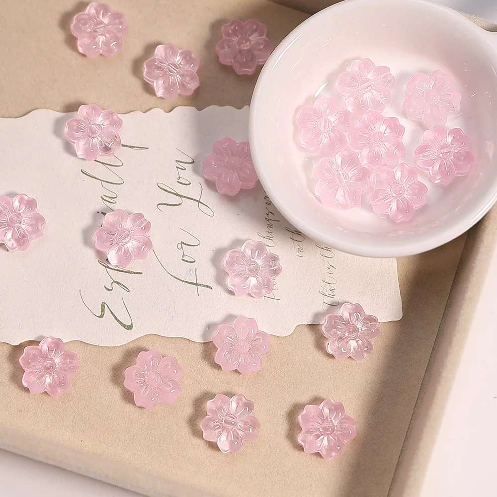 50PCS 13mm Translucent Glass Sakura Beads,Cute Cherry Blossom Flower Spacers,Handmade Keychain Bag Pendant Craft Accessories