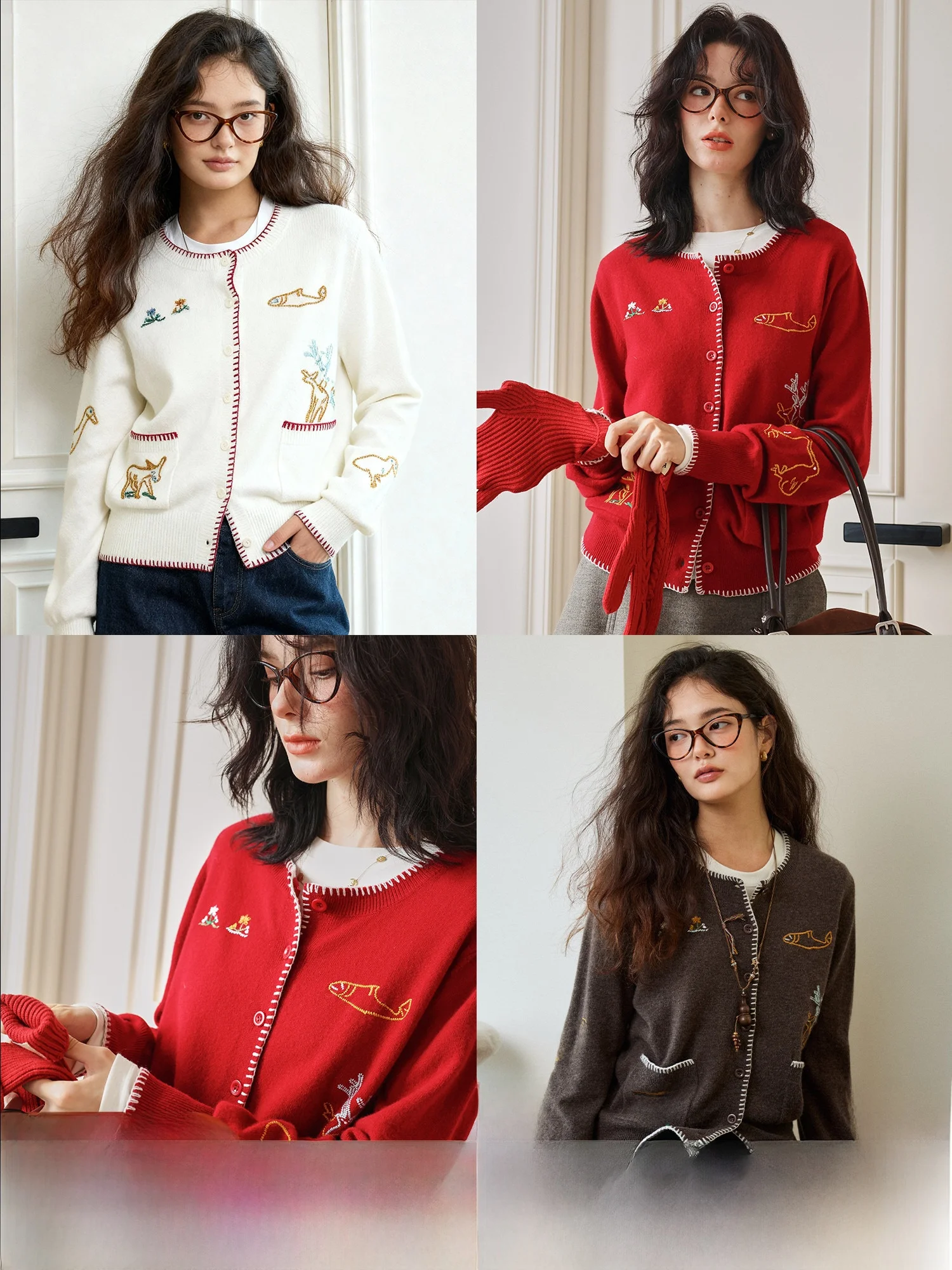 

Высококачественный шерстяной вязаный кардиган с вышивкой, в стиле колор-блок, повседневный женский свитер Pumpkin Valley Fsy Park