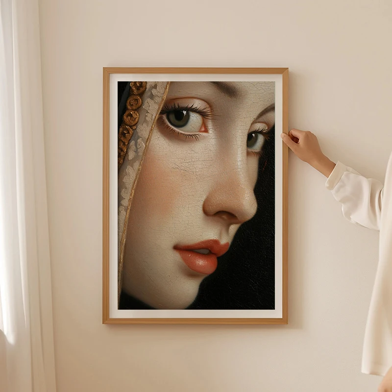 Renaissance Elegant Woman Portrait Poster Print Mosaic Face Canvas Painting Mid Century Wall Art for Living Room Home Decor