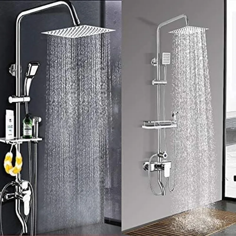 Stainless Steel Bathroom Shower Head 12 Inch High Pressure Rainfall High Flow Square Pressure Boosting Design SPA Shower Head