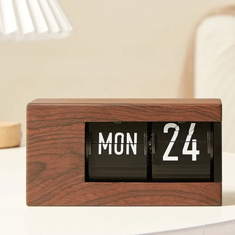 Retro Mechanical Flip Clock Calendar Nordic Aesthetic Small Desk Clocks Tabletop Table Clocks Office Digital Clock Living Room